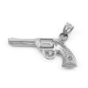 Solid White Gold Gun Revolver Pistol Pendant Necklace