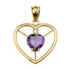 Elegant Yellow Gold Amethyst and Diamond Solitaire Heart Pendant Necklace