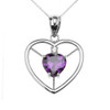 Elegant White Gold Amethyst and Diamond Solitaire Heart Pendant Necklace