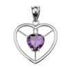 Elegant White Gold Amethyst and Diamond Solitaire Heart Pendant Necklace