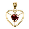 Elegant Yellow Gold Garnet and Diamond Solitaire Heart Pendant Necklace