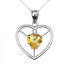 Elegant White Gold Citrine and Diamond Solitaire Heart Pendant Necklace