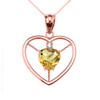 Elegant Rose Gold Citrine and Diamond Solitaire Heart Pendant Necklace