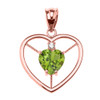 Elegant Rose Gold Peridot and Diamond Solitaire Heart Pendant Necklace