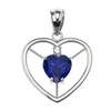 Elegant White Gold Diamond and September Birthstone Blue CZ Heart Solitaire Pendant Necklace