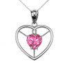 Elegant White Gold Diamond and October Birthstone Pink CZ Heart Solitaire Pendant Necklace
