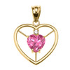 Elegant Yellow Gold Diamond and October Birthstone Pink CZ Heart Solitaire Pendant Necklace
