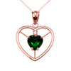 Elegant Rose Gold Diamond and May Birthstone Green CZ Heart Solitaire Pendant Necklace