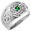 Silver Celtic Mens CZ Ring with Emerald