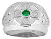 Silver Celtic Mens CZ Ring with Emerald