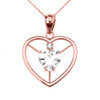 Elegant Rose Gold Diamond and April Birthstone White CZ Heart Solitaire Pendant Necklace