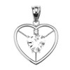 Elegant White Gold Diamond and April Birthstone White CZ Heart Solitaire Pendant Necklace