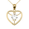 Elegant Yellow Gold Diamond and April Birthstone White CZ Heart Solitaire Pendant Necklace