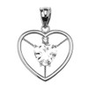 Elegant Sterling Silver Diamond and April Birthstone White CZ Heart Solitaire Pendant Necklace