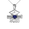 Sterling Silver Heart September Birthstone Blue Cz Class of 2016 Graduation Pendant Necklace