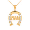 Two-Tone Yellow Gold GOOD LUCK Horseshoe Filigree Pendant Necklace
