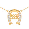 14k Two-Tone Yellow Gold GOOD LUCK Horseshoe Filigree Necklace