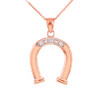 Rose Gold Lucky Horseshoe Pendant Necklace with Diamonds