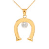 Yellow Gold CZ-Studded Lucky Horseshoe Pendant Necklace