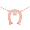 14k Rose Gold CZ-Studded Lucky Horseshoe Necklace