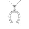 White Gold Good Luck Horseshoe Diamond Pendant Necklace