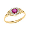 Elegant Yellow Gold Diamond and Ruby Heart Trinity Knot Engagement Proposal Ring