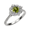 White Gold Genuine Peridot And Diamond Dainty Engagement Proposal Ring