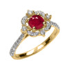 Yellow Gold Genuine Ruby And Diamond Dainty Engagement Proposal Ring