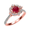 Rose Gold Genuine Ruby And Diamond Dainty Engagement Proposal Ring