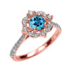 Rose Gold Genuine Blue Topaz And Diamond Dainty Engagement Proposal Ring