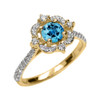 Yellow Gold Genuine Blue Topaz And Diamond Dainty Engagement Proposal Ring