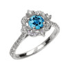 White Gold Genuine Blue Topaz And Diamond Dainty Engagement Proposal Ring