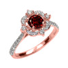 Rose Gold Genuine Garnet And Diamond Dainty Engagement Proposal Ring