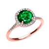 Rose Gold Halo Diamond and Green CZ Dainty Engagement Proposal Ring