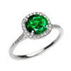 White Gold Halo Diamond and Green CZ Dainty Engagement Proposal Ring