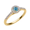 Yellow Gold Diamond and Blue Topaz Dainty Engagement Proposal Ring