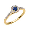 Yellow Gold Diamond and Sapphire Dainty Engagement Proposal Ring
