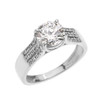 White Gold Three Row Micro Pave Diamond Set Engagement Ring with Center-stone CZ (Cubic Zirconia)