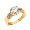 Yellow Gold Three Row Micro Pave Diamond Set Engagement Ring with Center-stone CZ (Cubic Zirconia)
