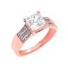 Rose Gold Three Row Micro Pave Diamond Set Engagement Ring with Princess Cut Center-stone CZ (Cubic Zirconia)
