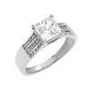 White Gold Three Row Micro Pave Diamond Set Engagement Ring with Princess Cut Center-stone CZ (Cubic Zirconia)