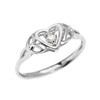 Trinity Knot Heart Solitaire Diamond White Gold Dainty Engagement Proposal Ring