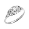 Trinity Knot Halo CZ Solitaire White Gold Engagement Proposal Ring