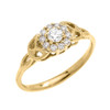 Trinity Knot Halo CZ Solitaire Yellow Gold Engagement Proposal Ring