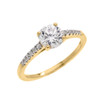 Yellow Gold Dainty Diamond Proposal Solitaire Ring With Cubic Zirconia Center-stone (Micro Pave Setting)