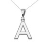 White Gold High Polish Milgrain Solitaire Diamond "A" Initial Pendant Necklace