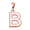 Rose Gold High Polish Milgrain Solitaire Diamond "B" Initial Pendant Necklace