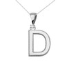 White Gold High Polish Milgrain Solitaire Diamond "D" Initial Pendant Necklace