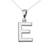White Gold High Polish Milgrain Solitaire Diamond "E" Initial Pendant Necklace