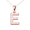 Rose Gold High Polish Milgrain Solitaire Diamond "E" Initial Pendant Necklace